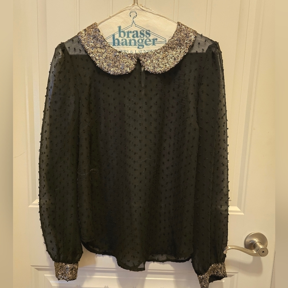 Sheer Swiss polka dot with Sequin collar